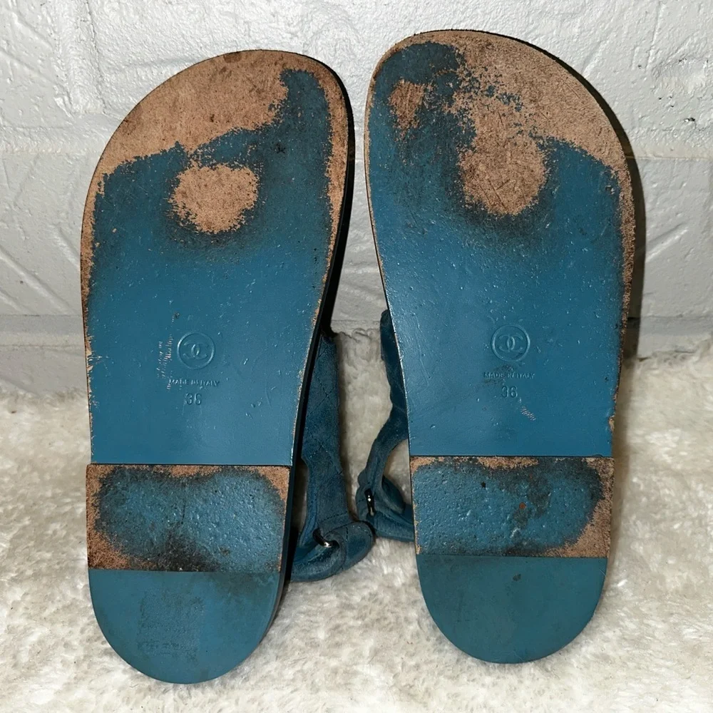 Chanel C2021 Blue Suede Dad Sandals Size 36